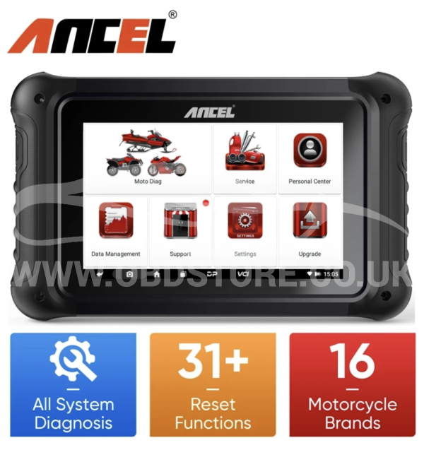 ANCEL MT700 Motorcycle Diagnostic Tool All System ABS Bleeding ECU Oil TPS Key Reset 31+ Reset Professional OBD2 Engine Scanner