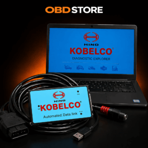 Kobelco Excavator Diagnostic Tool for SK-8 series machines with Hino DX2 Diagnostic Explorer software fully installed on a laptop.