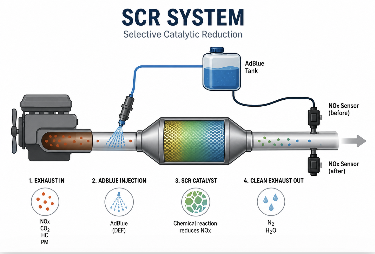 Mercedes AdBlue Warning SCR system diagram