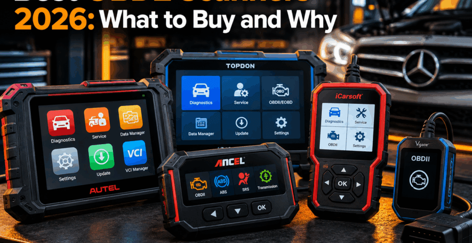 Best OBD2 scanners 2026 featuring Autel, TOPDON, ANCEL, iCarsoft and Vgate diagnostic tools.