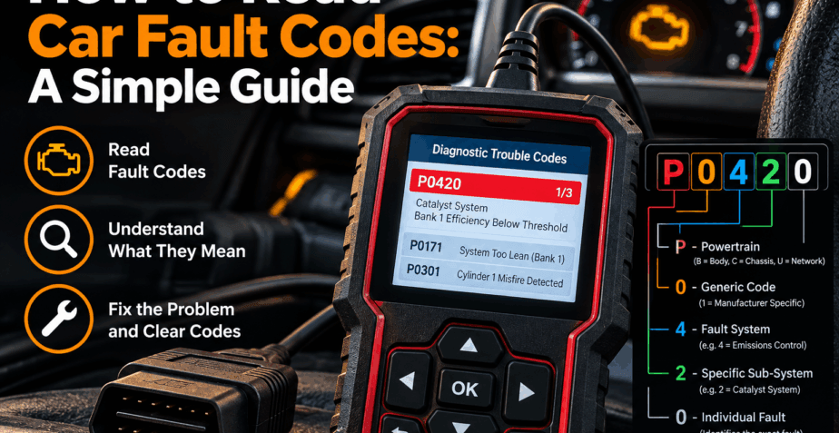 AdBlue reset tool connected to a vehicle showing AdBlue warning light, SCR system reset and diagnostic functions.